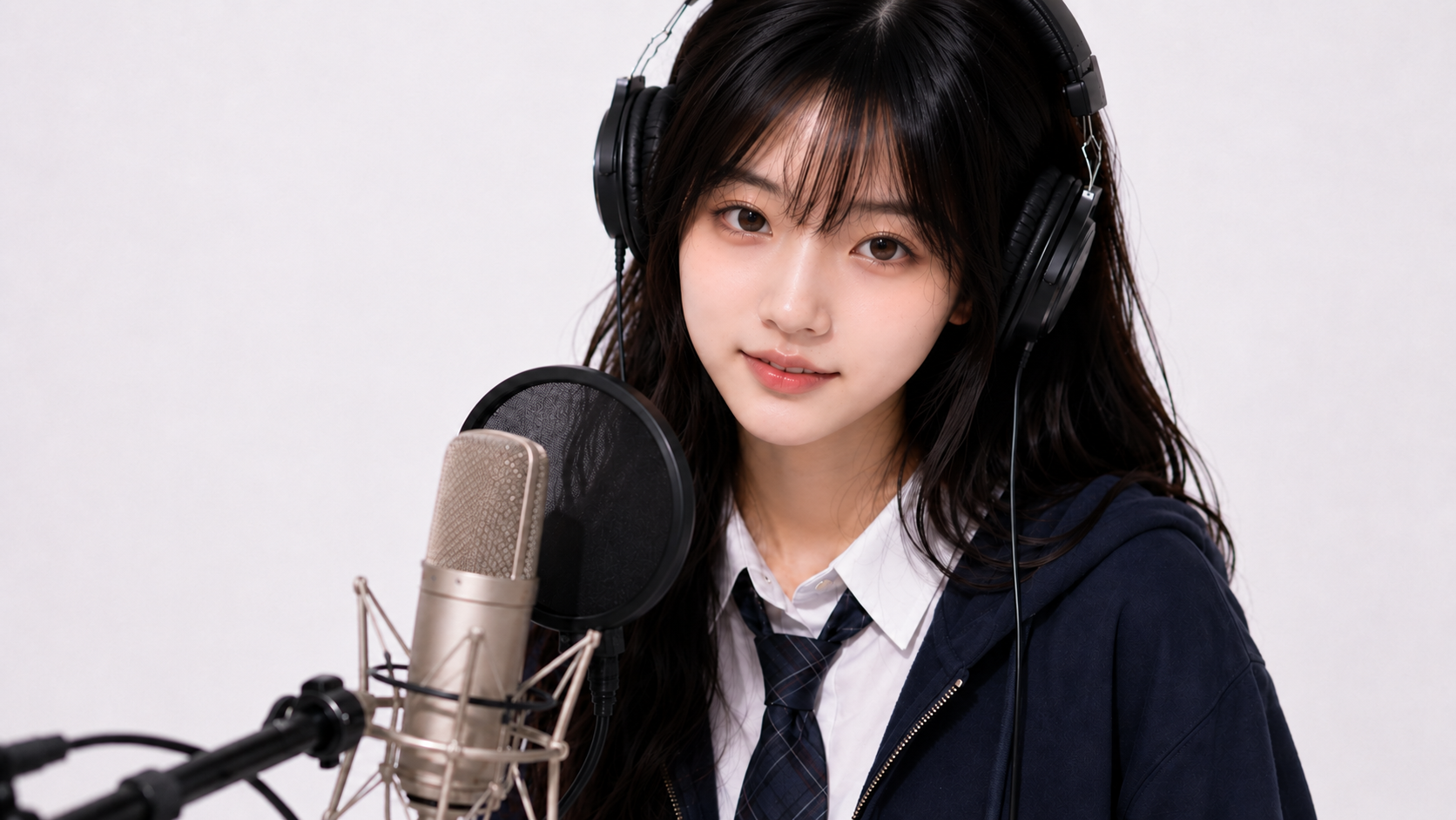 Jelly at her recording microphone